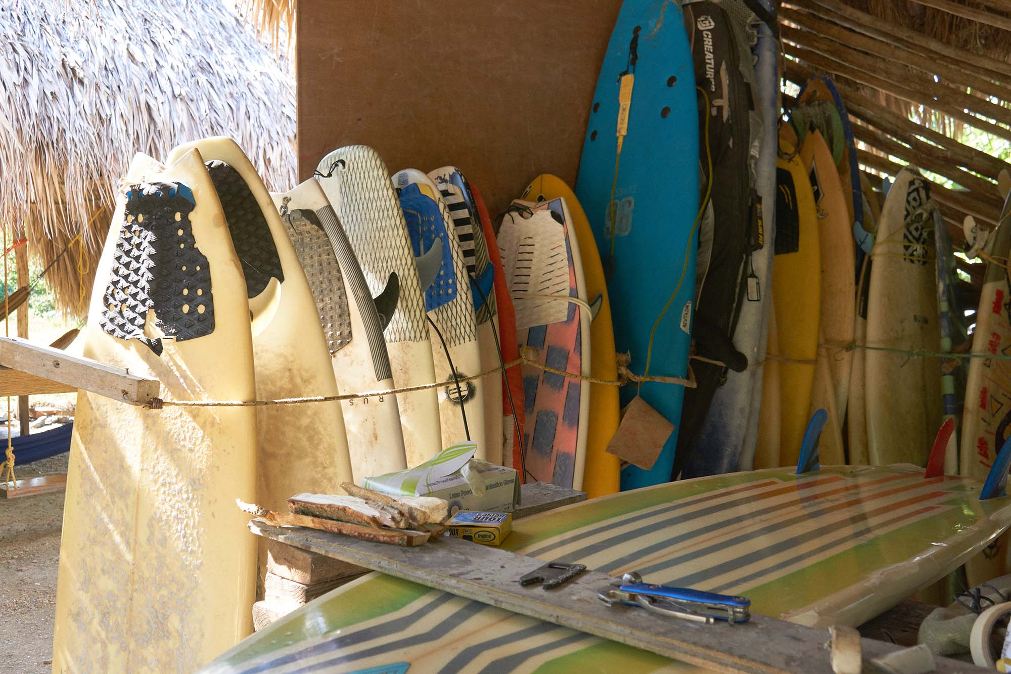 Stacked surfboards